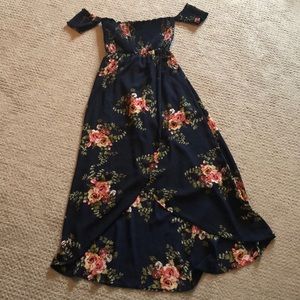 Altar’d State Navy Floral Off Shoulder Maxi Dress